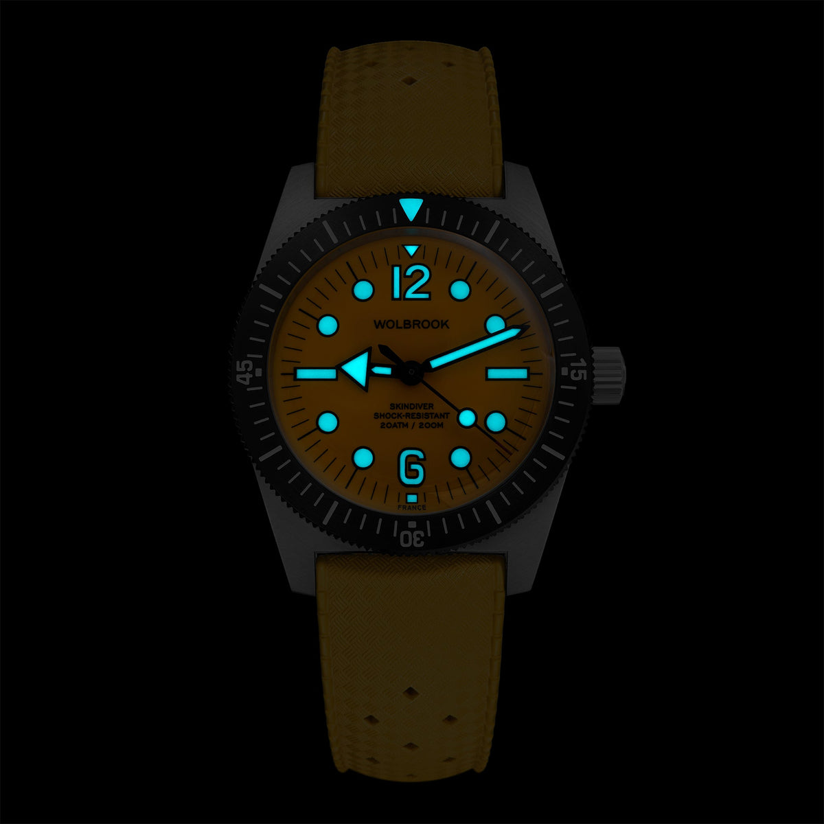 Skindiver Automatic 38 mm Jumbo Dive Watch - Yellow - Black "Tropic" Rubber Strap