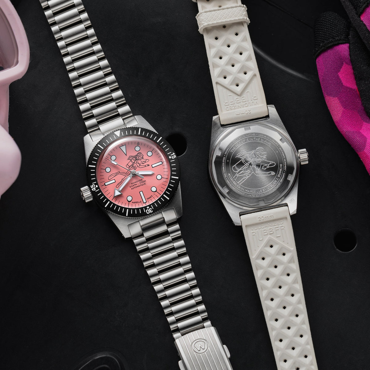 Skindiver Automatic 38 mm Dive Watch - Pink October Edition - Black "Tropic" Rubber Strap