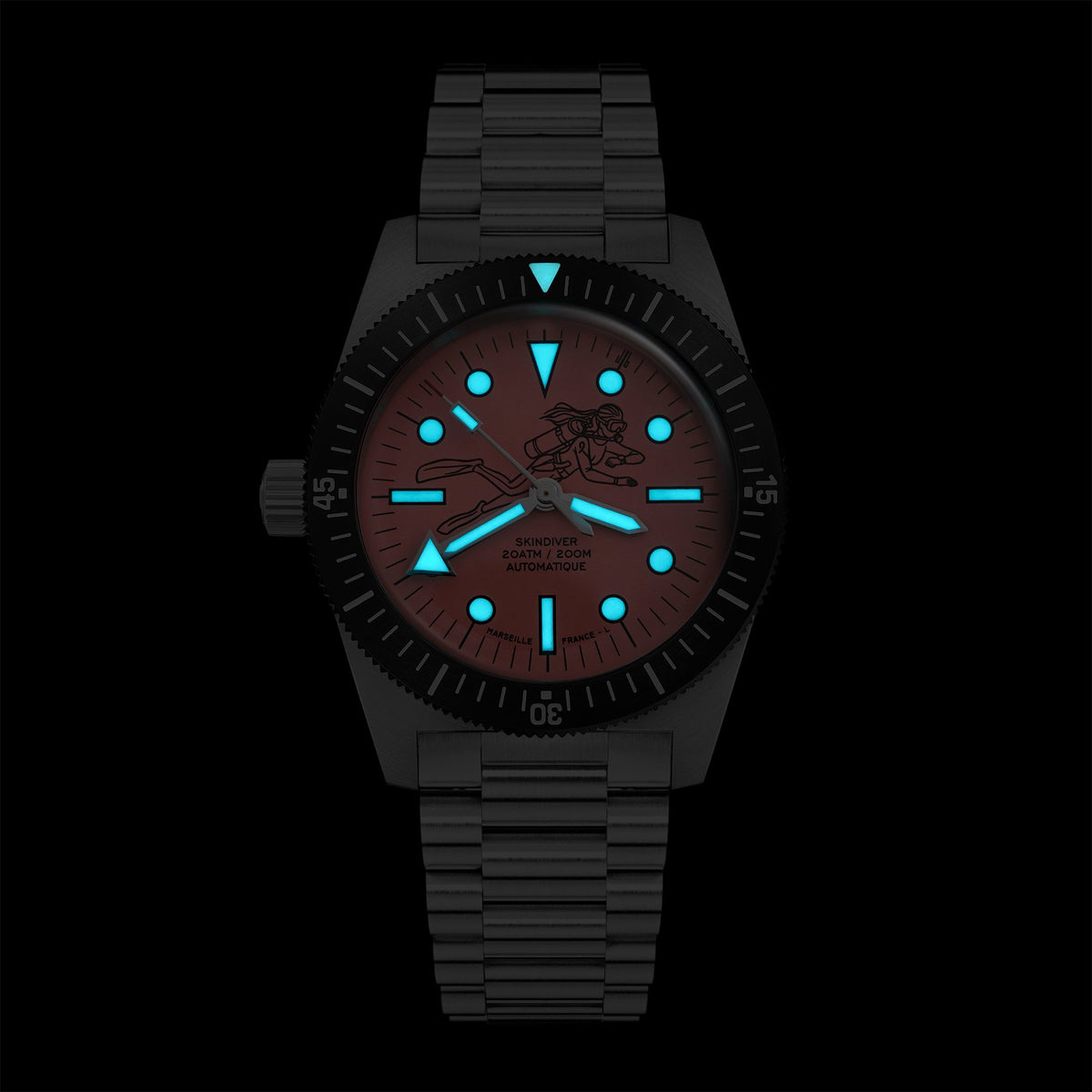 Skindiver Automatic 38 mm Dive Watch - Pink October Edition - Black "Tropic" Rubber Strap