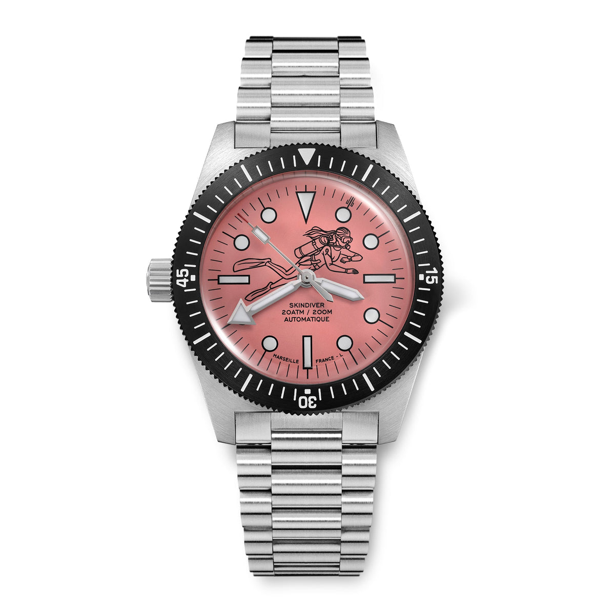 Skindiver Automatic 38 mm Dive Watch - Pink October Edition - Black "Tropic" Rubber Strap