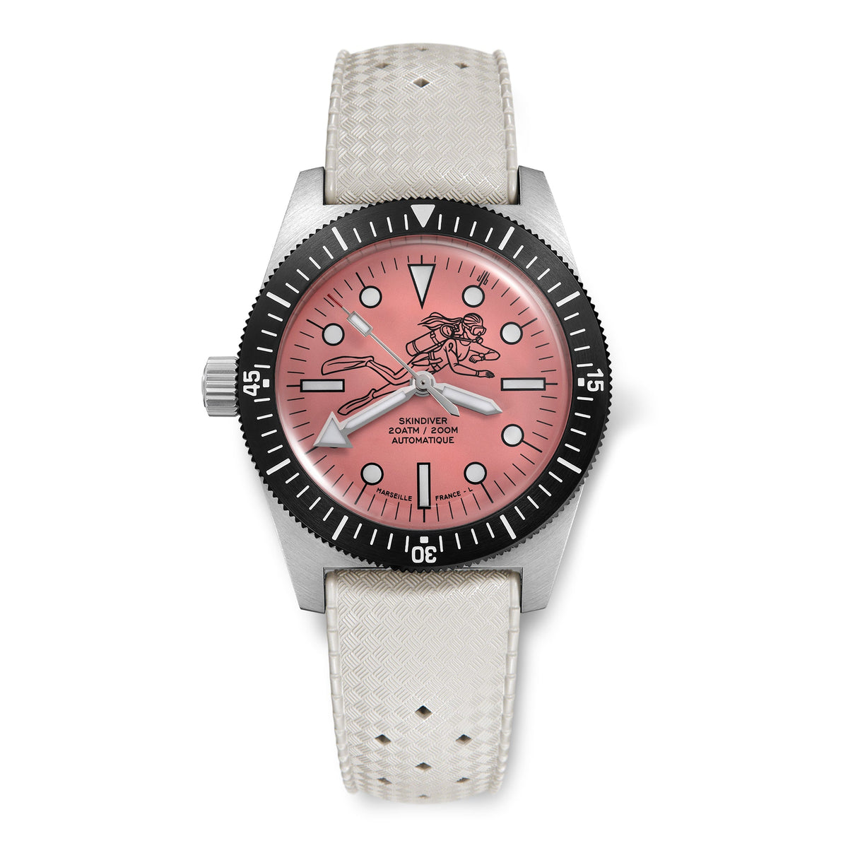 Skindiver Automatic 38 mm Dive Watch - Pink October Edition - Black "Tropic" Rubber Strap