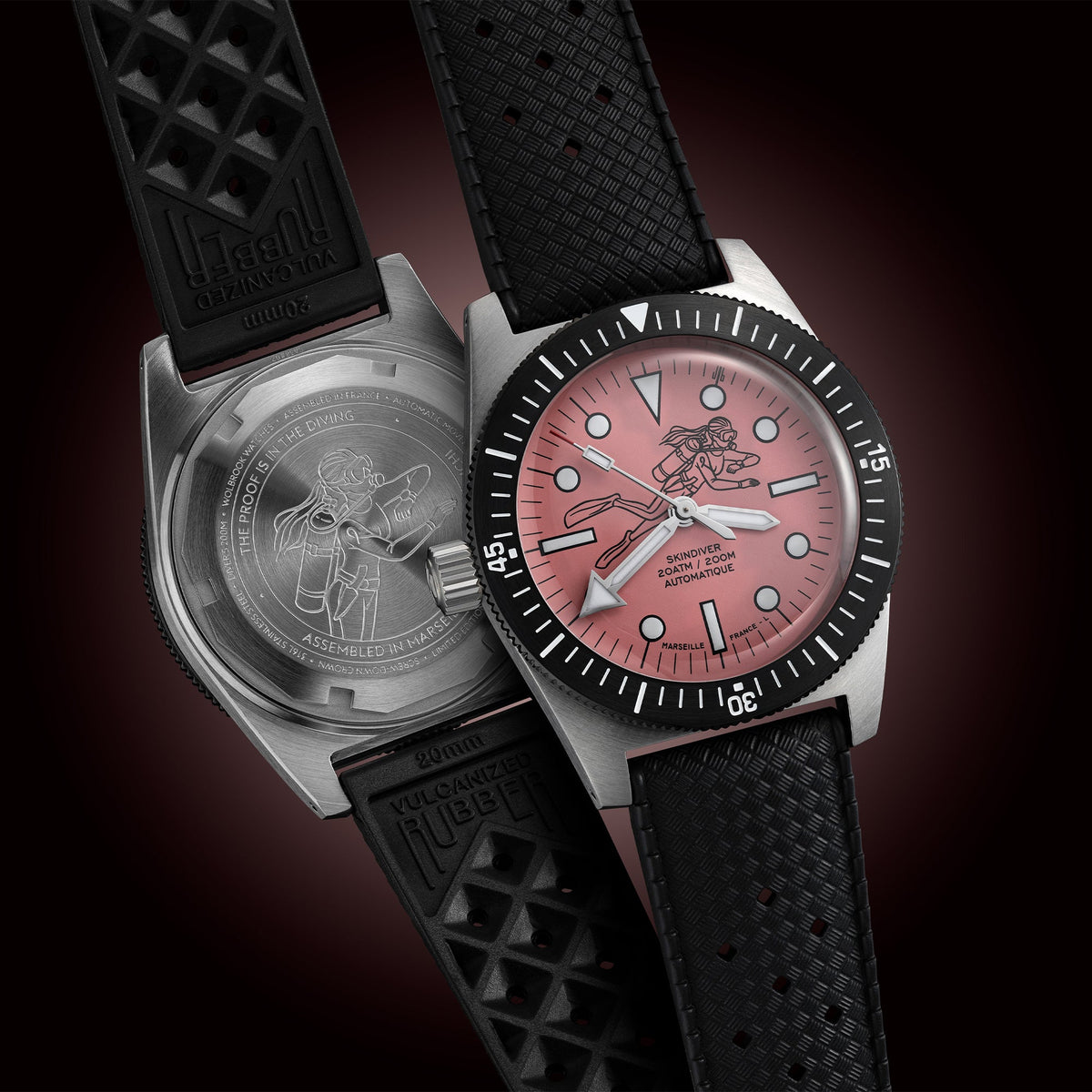 Skindiver Automatic 38 mm Dive Watch - Pink October Edition - Black "Tropic" Rubber Strap