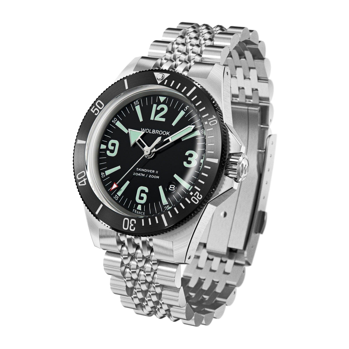 Skindiver II Automatic Dive Watch - Green Lum & Black Dial - Black "Tropic" Rubber Strap