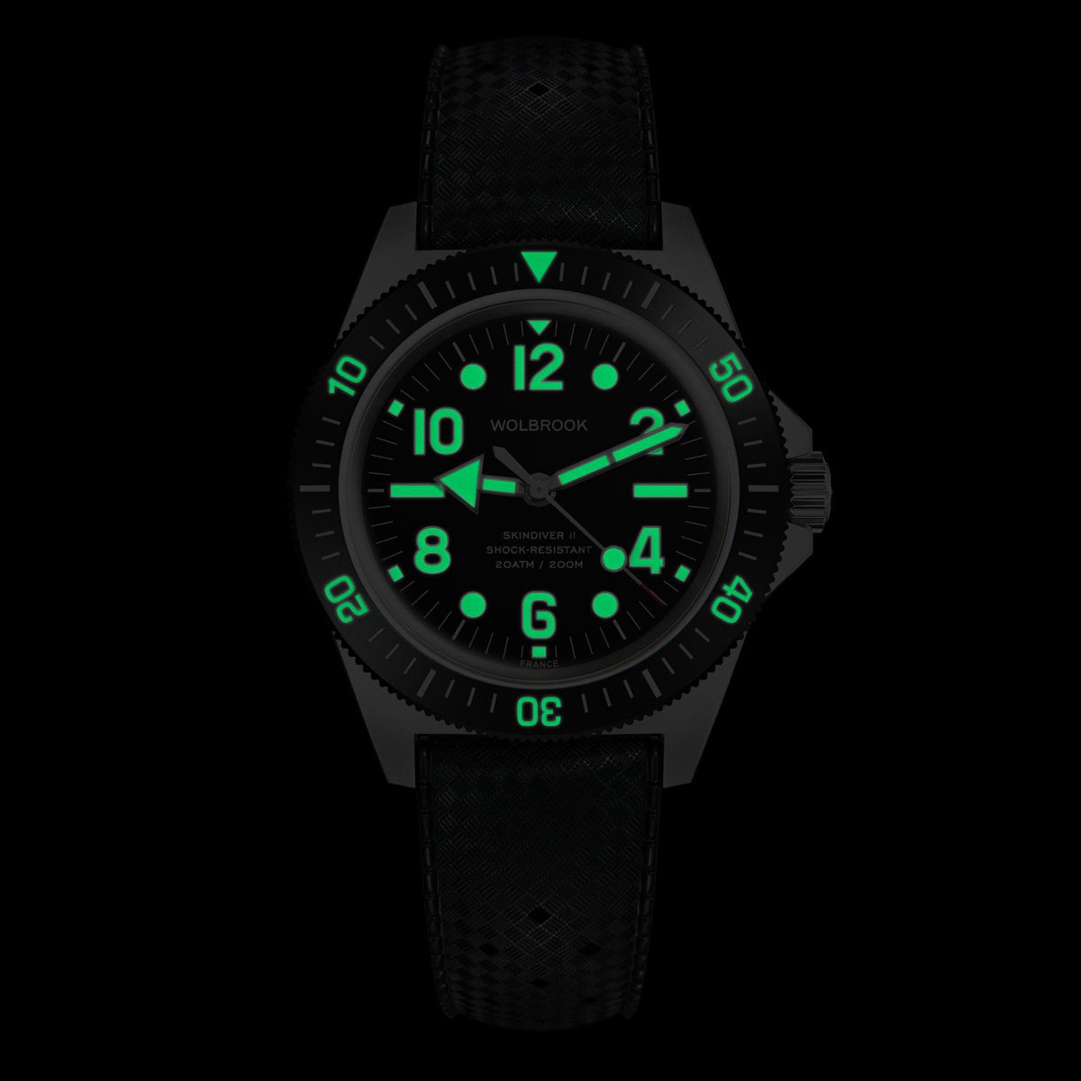 Skindiver II Automatic Dive Watch - "Jumbo Indices" & Vintage Lum - Black "Tropic" Rubber Strap