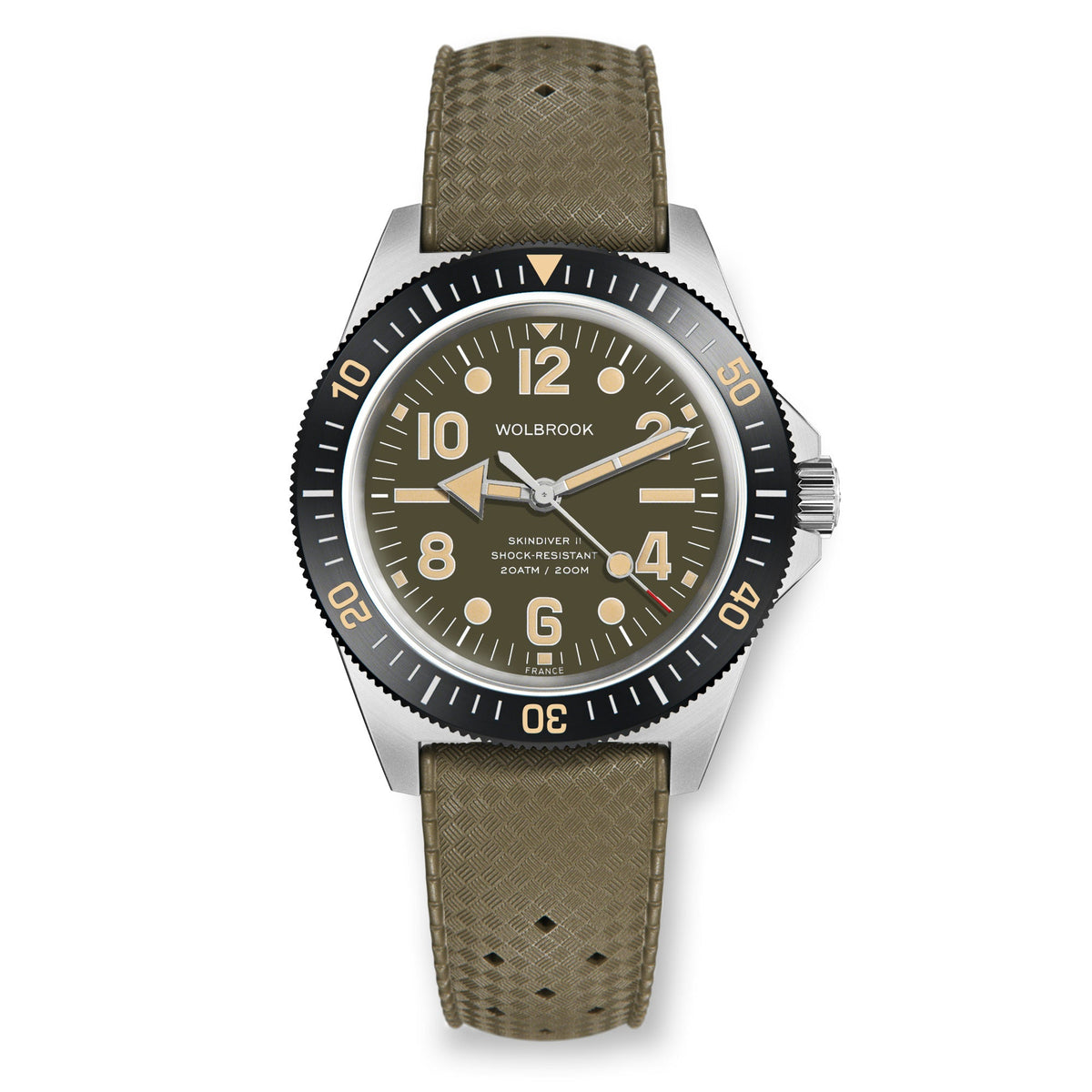 Skindiver II Automatic Dive Watch - "Jumbo Indices" Green Dial - Green "Tropic" Rubber Strap
