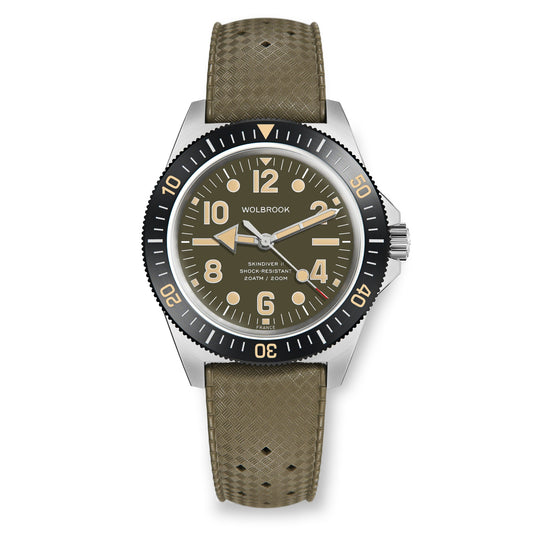 Skindiver II Automatic Dive Watch - "Jumbo Indices" Green Dial - Green "Tropic" Rubber Strap