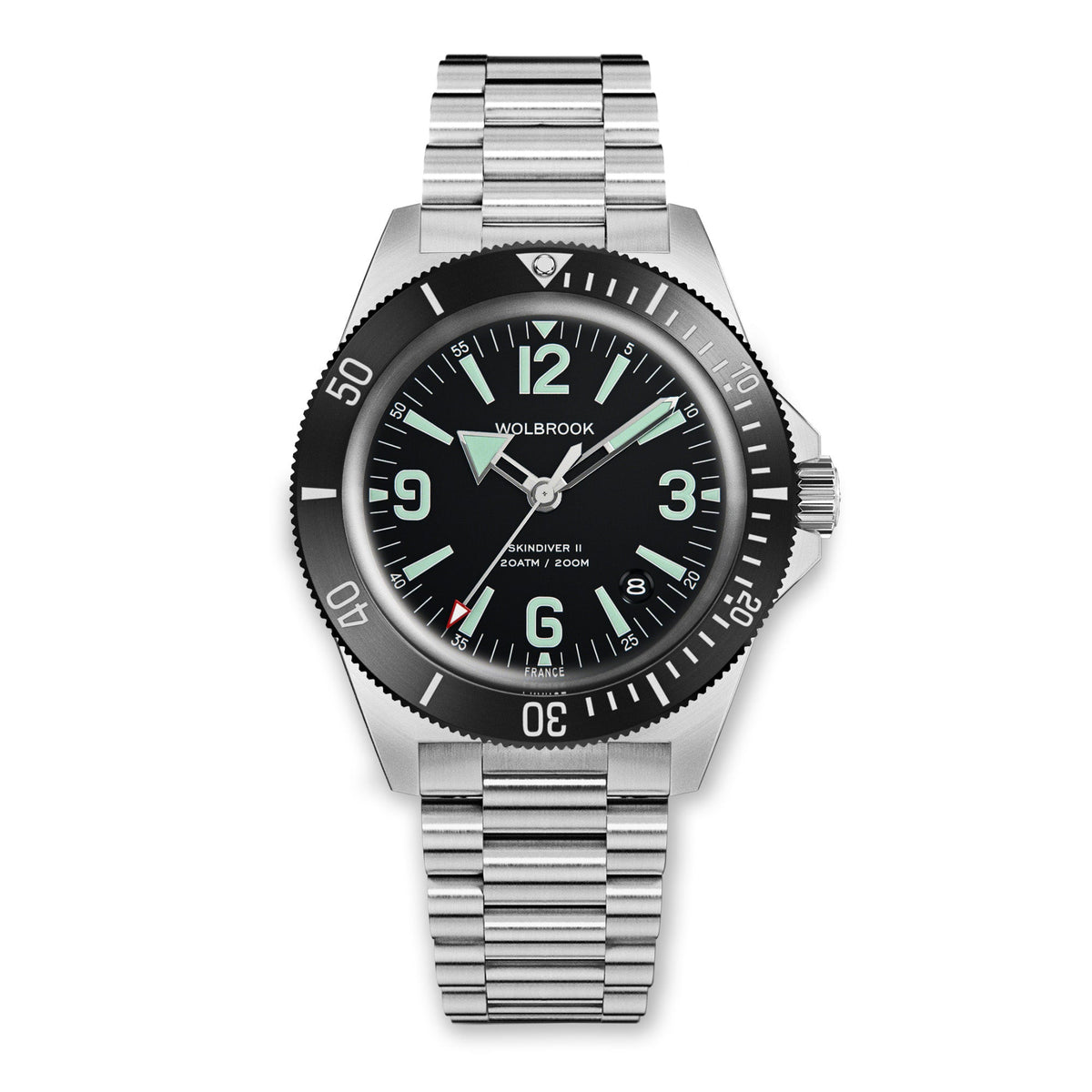 Skindiver II Automatic Dive Watch - Green Lum & Black Dial - Black "Tropic" Rubber Strap