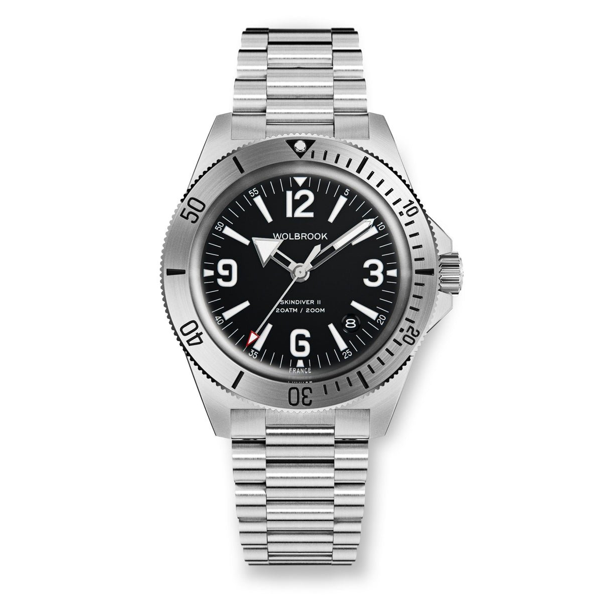 Skindiver II Automatic Dive Watch - White Lum & Black Dial - Military Green "Tropic" Rubber Strap