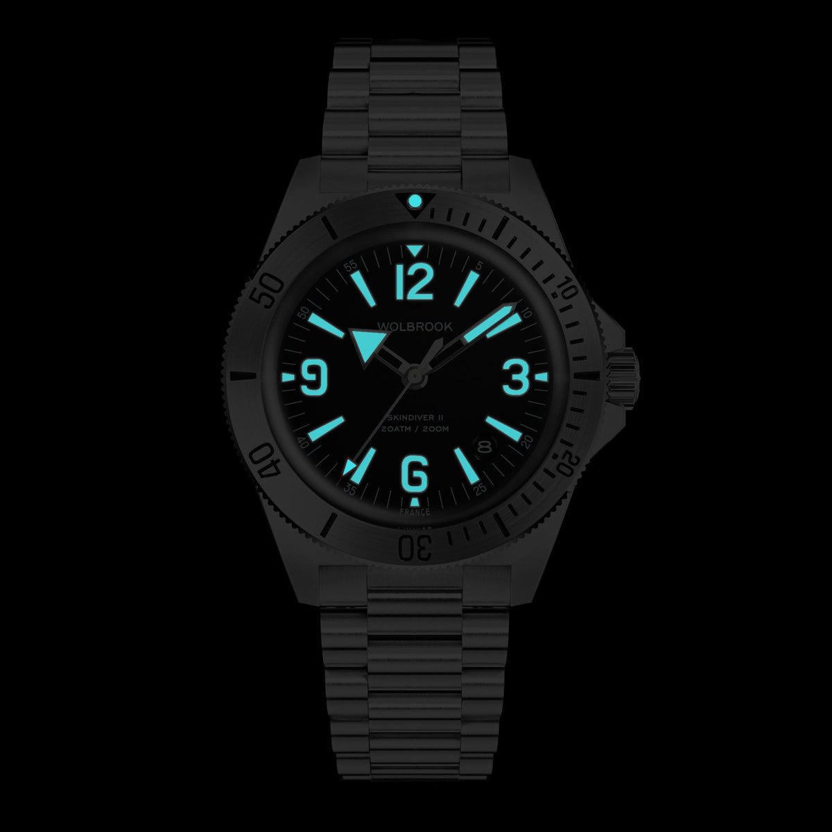 Skindiver II Automatic Dive Watch - White Lum & Black Dial - Military Green "Tropic" Rubber Strap