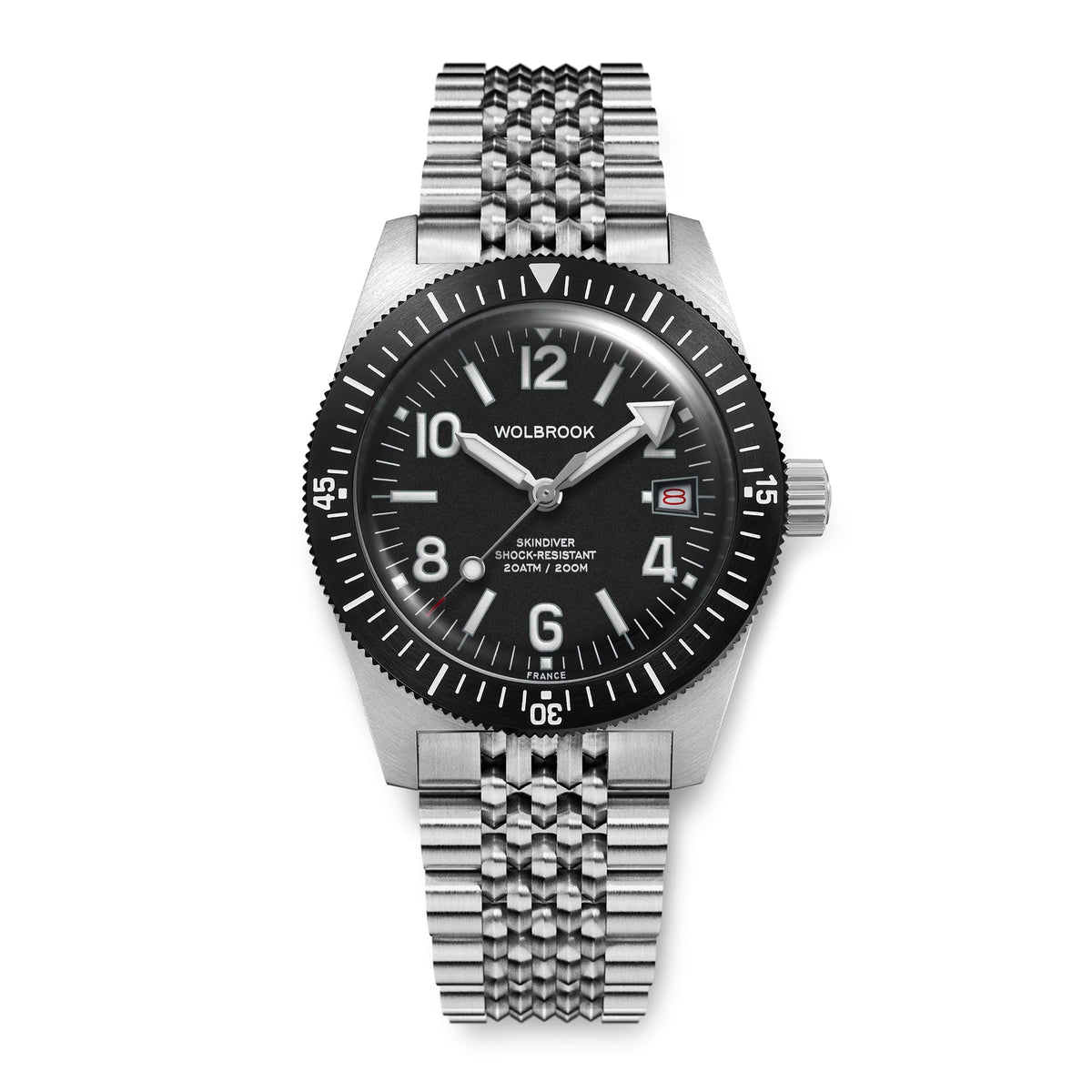 Skindiver Automatic 38 mm Even Numerals Dive Watch - White Lume - Black "Tropic" Rubber Strap