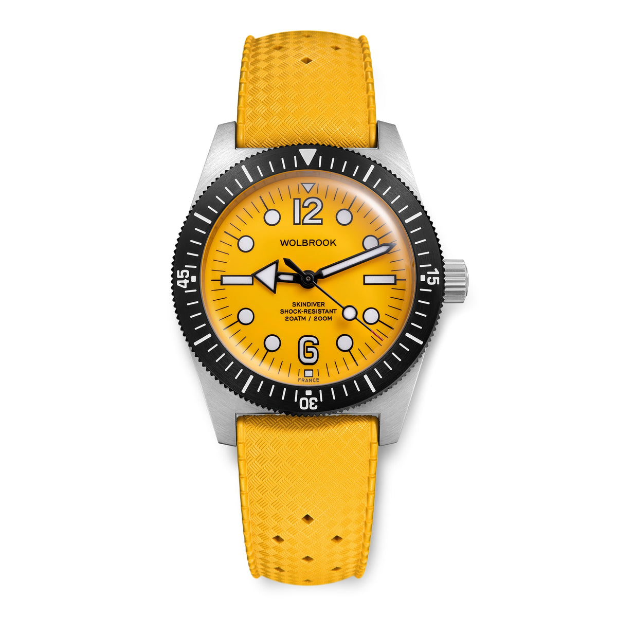 Skindiver Automatic 38 mm Jumbo Dive Watch - Yellow - Black "Tropic" Rubber Strap