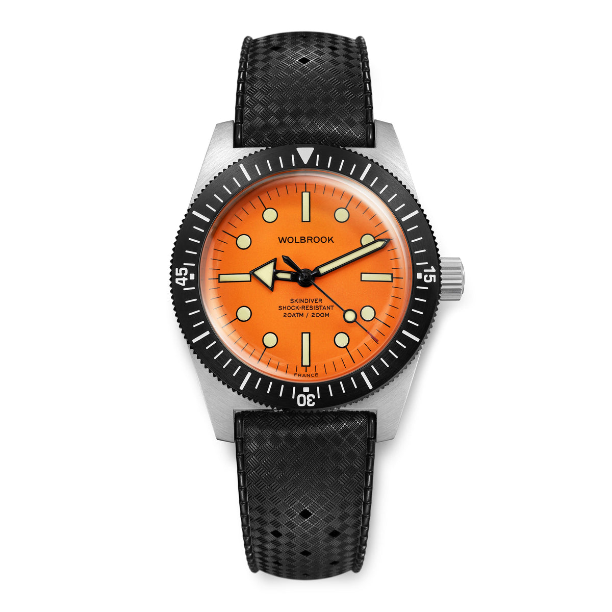 Skindiver Automatic Dive Watch - 38 mm - Orange - Black "Tropic" Rubber Strap