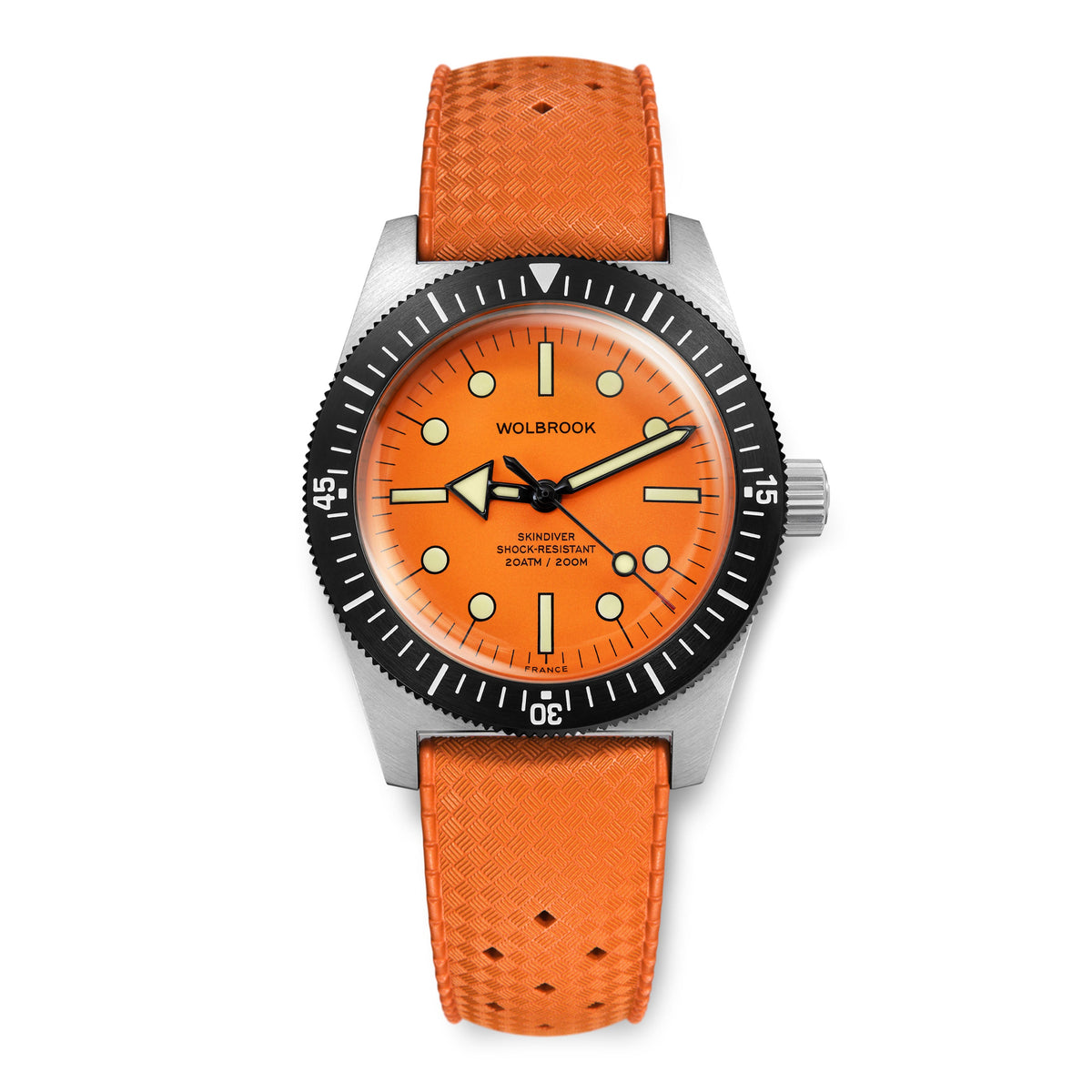Skindiver Automatic Dive Watch - 38 mm - Orange - Black "Tropic" Rubber Strap