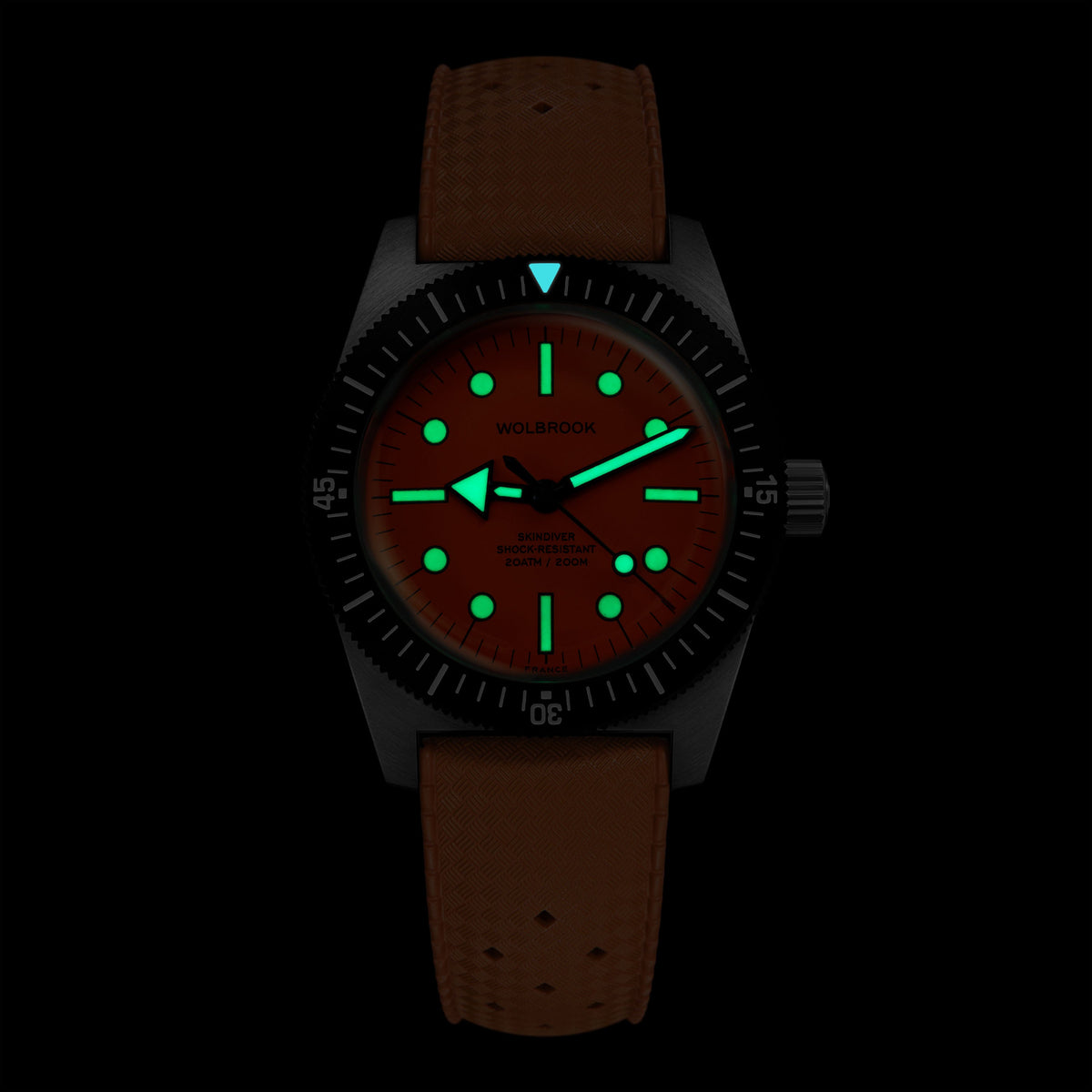 Skindiver Automatic Dive Watch - 38 mm - Orange - Black "Tropic" Rubber Strap