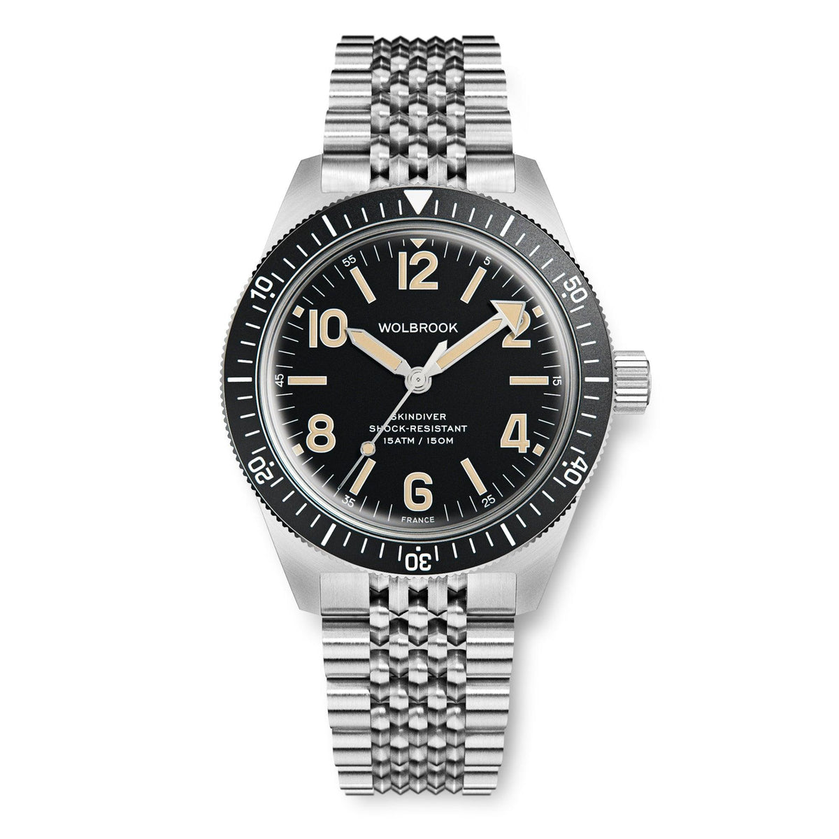 Skindiver Automatic Watch - Vintage Lum & Black Dial - Green Rubber Strap