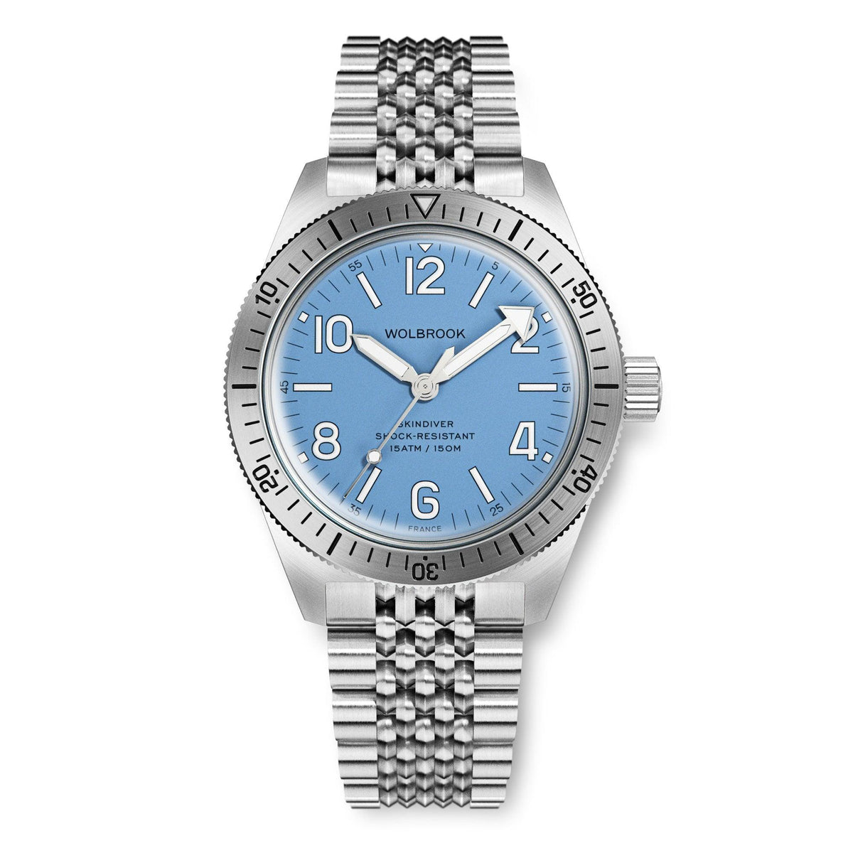 Skindiver Automatic Watch – Sky Blue - White "Tropic" Rubber Strap
