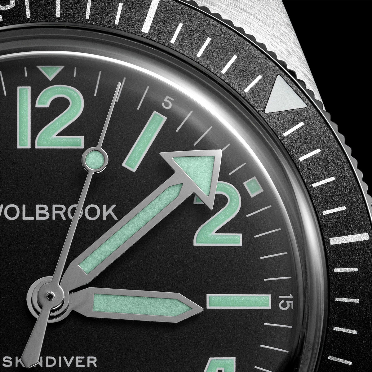 Skindiver Automatic Watch - Green Lum & Black Dial - Black "Tropic" Rubber Strap