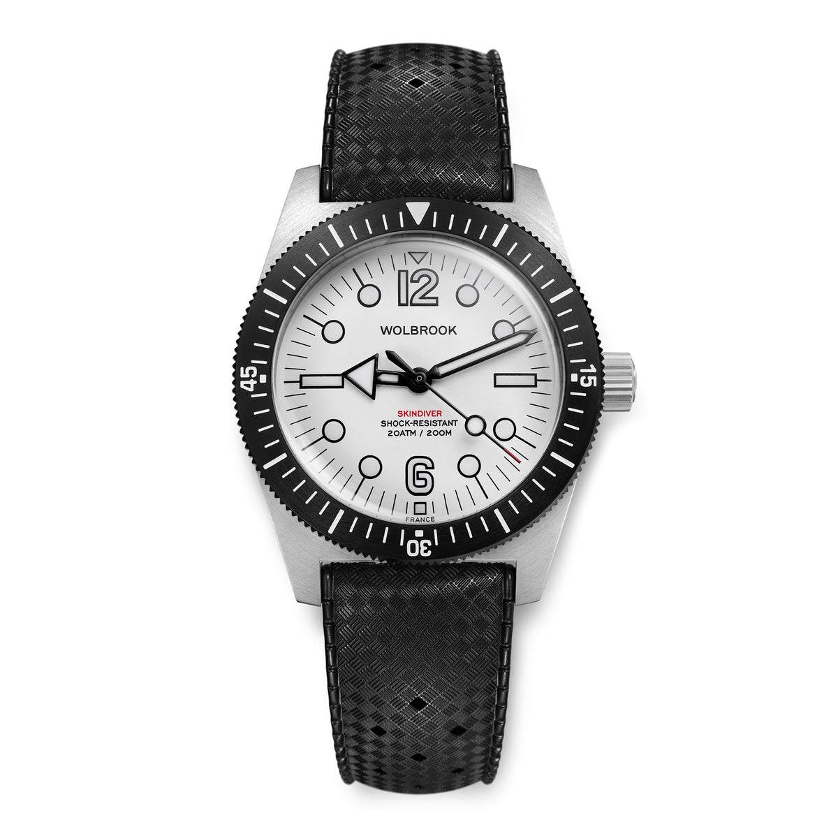 Skindiver Automatic 38 mm Jumbo Dive Watch - Arctic - Black "Tropic" Rubber Strap