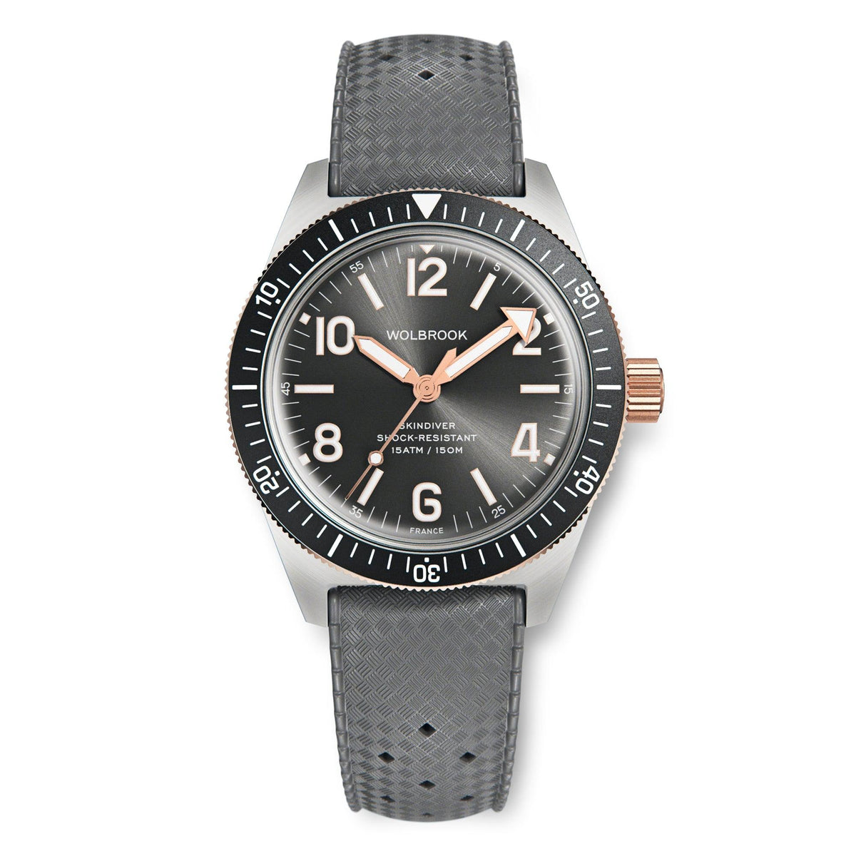 Skindiver Automatic Watch – Two-Tone Grey Sunray - Grey "Tropic" Rubber Strap