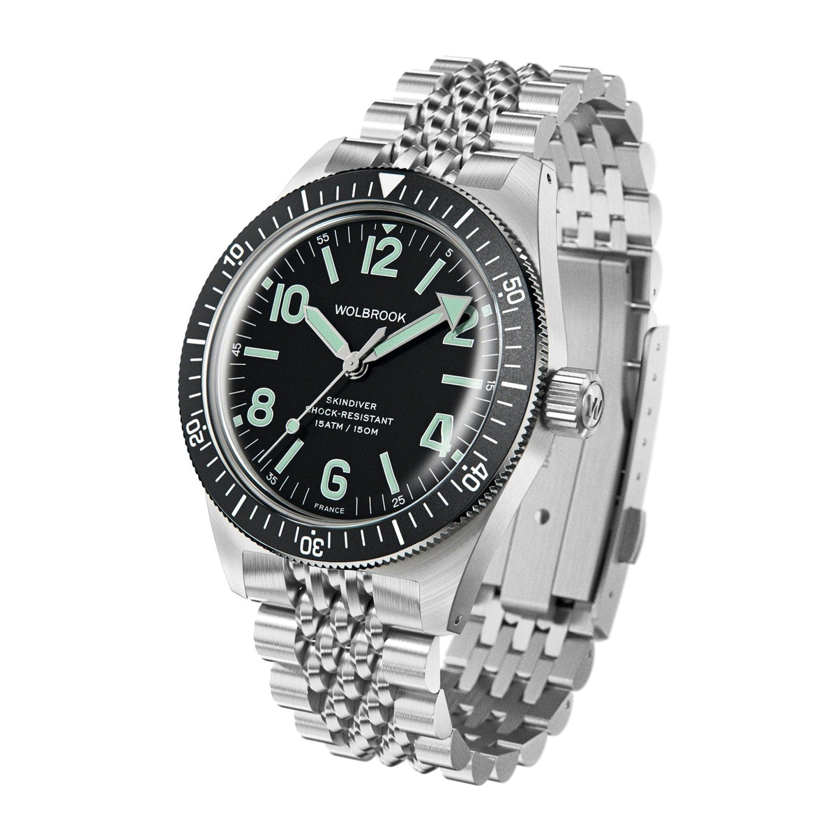 Skindiver Automatic Watch - Green Lum & Black Dial - Black "Tropic" Rubber Strap