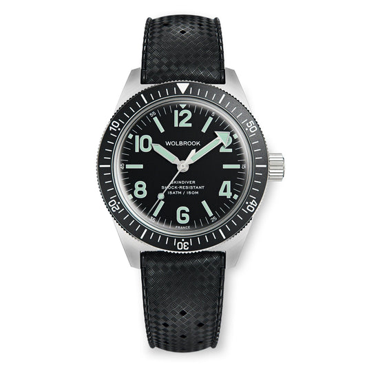 Skindiver Automatic Watch - Green Lum & Black Dial - Black "Tropic" Rubber Strap
