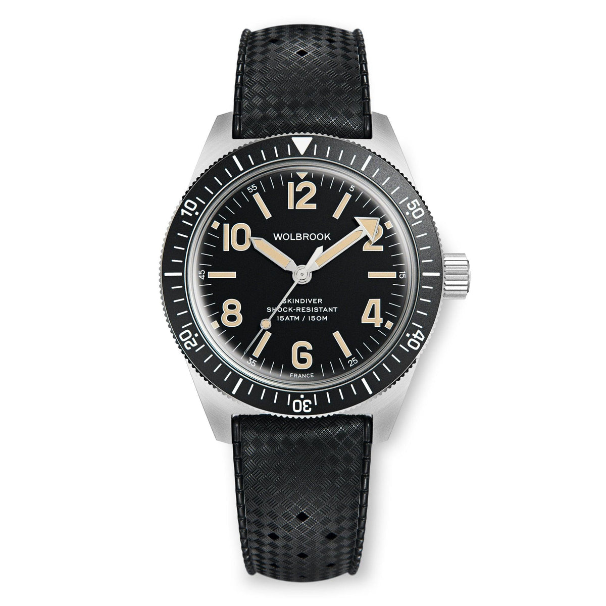 Skindiver Automatic Watch - Vintage Lum & Black Dial - Green Rubber Strap