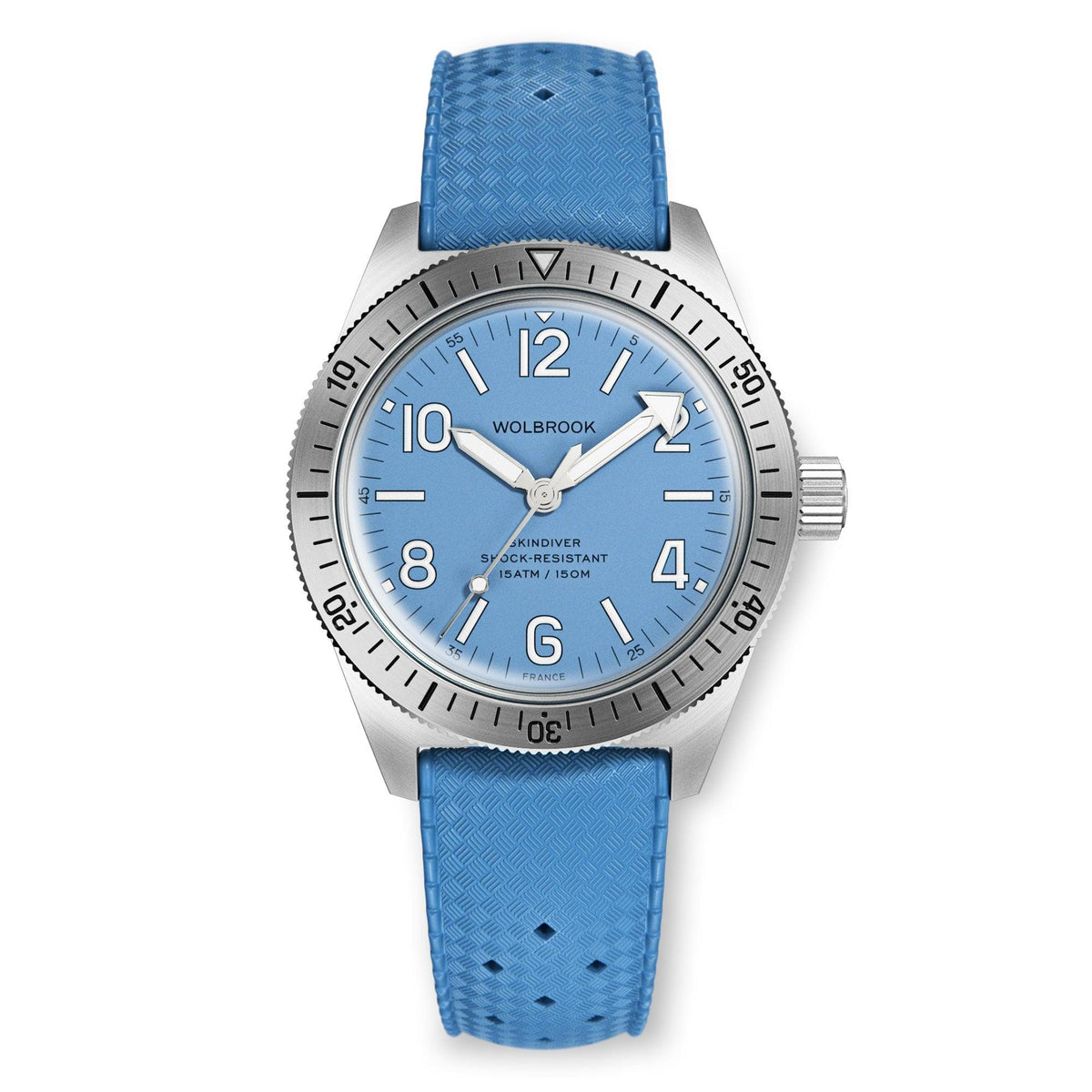 Skindiver Automatic Watch – Sky Blue - White "Tropic" Rubber Strap