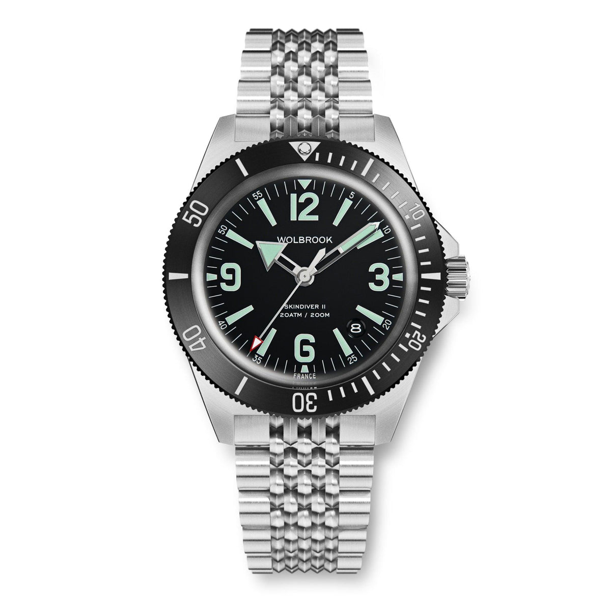 Skindiver II Automatic Dive Watch - Green Lum & Black Dial - Black "Tropic" Rubber Strap
