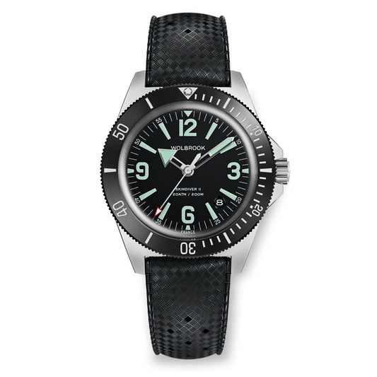 Skindiver II Automatic Dive Watch - Green Lum & Black Dial - Black "Tropic" Rubber Strap