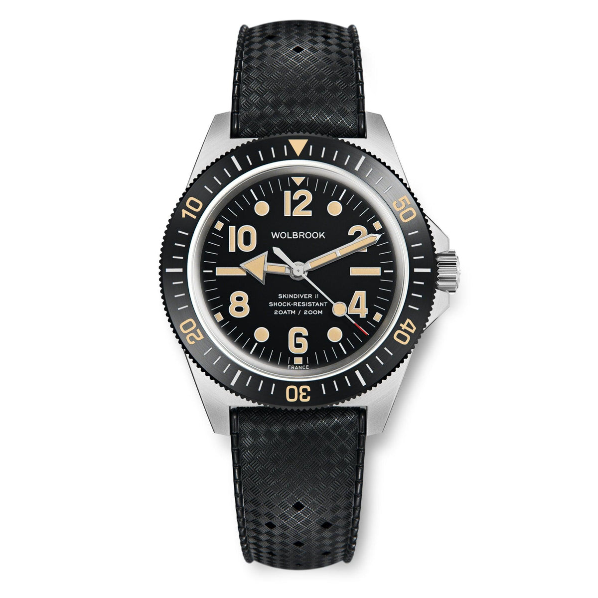 Skindiver II Automatic Dive Watch - "Jumbo Indices" & Vintage Lum - Black "Tropic" Rubber Strap