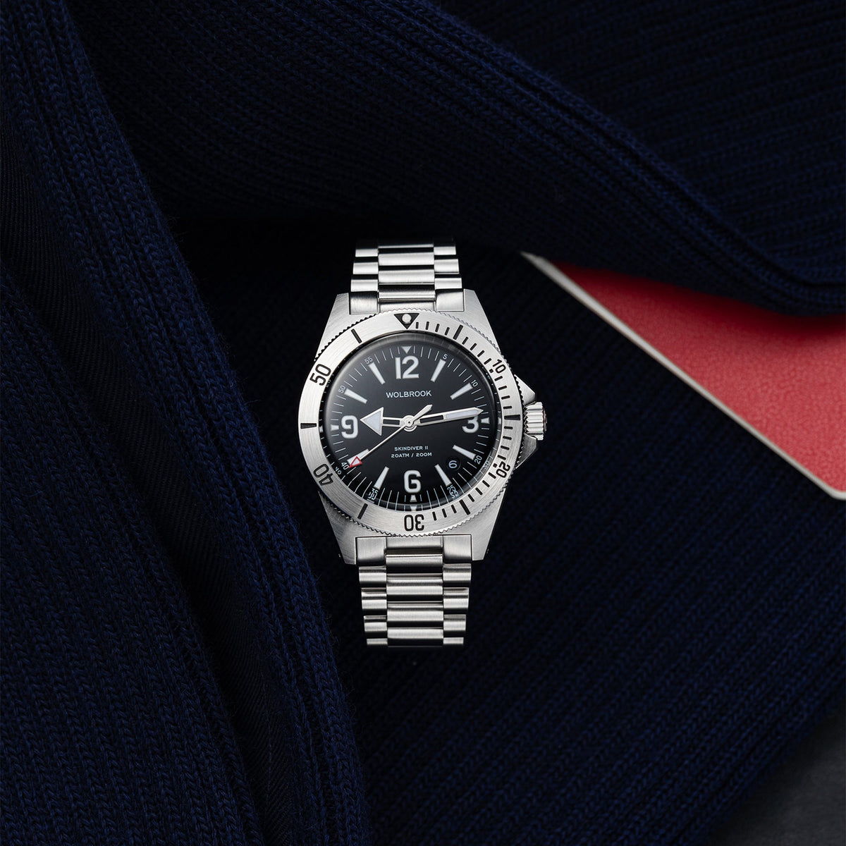 Skindiver II Automatic Dive Watch - White Lum & Black Dial - Military Green "Tropic" Rubber Strap
