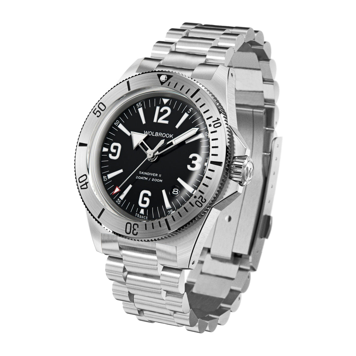 Skindiver II Automatic Dive Watch - White Lum & Black Dial - Military Green "Tropic" Rubber Strap