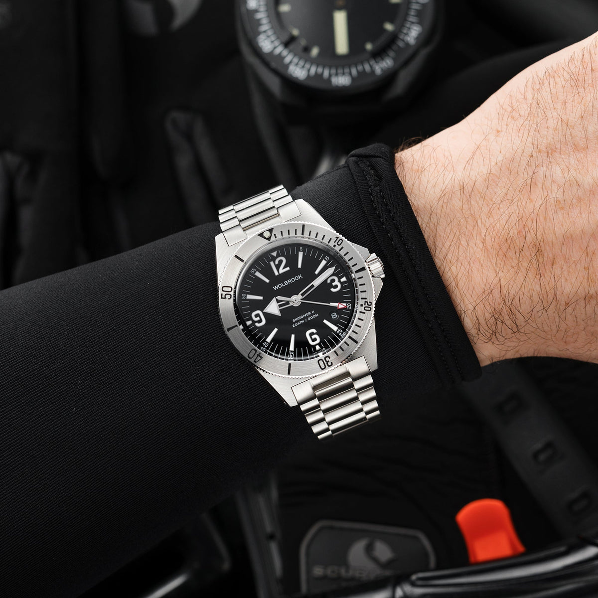 Skindiver II Automatic Dive Watch - White Lum & Black Dial - Military Green "Tropic" Rubber Strap