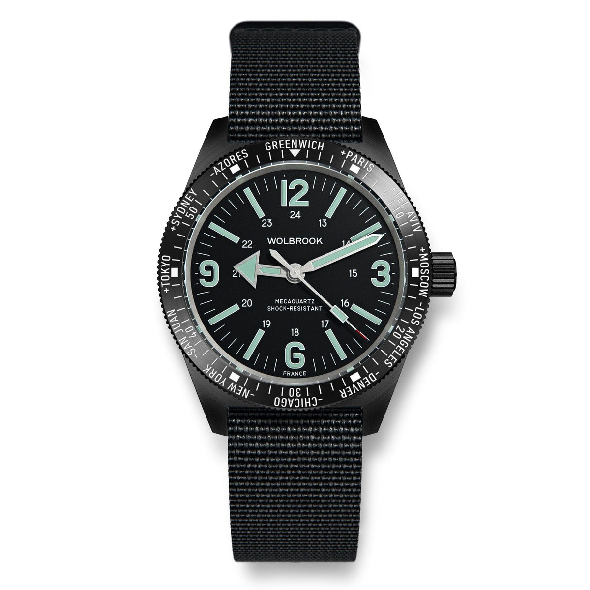 Skindiver WT Mecaquartz Watch - Green Lum & Black PVD - Black Nylon & Leather Strap