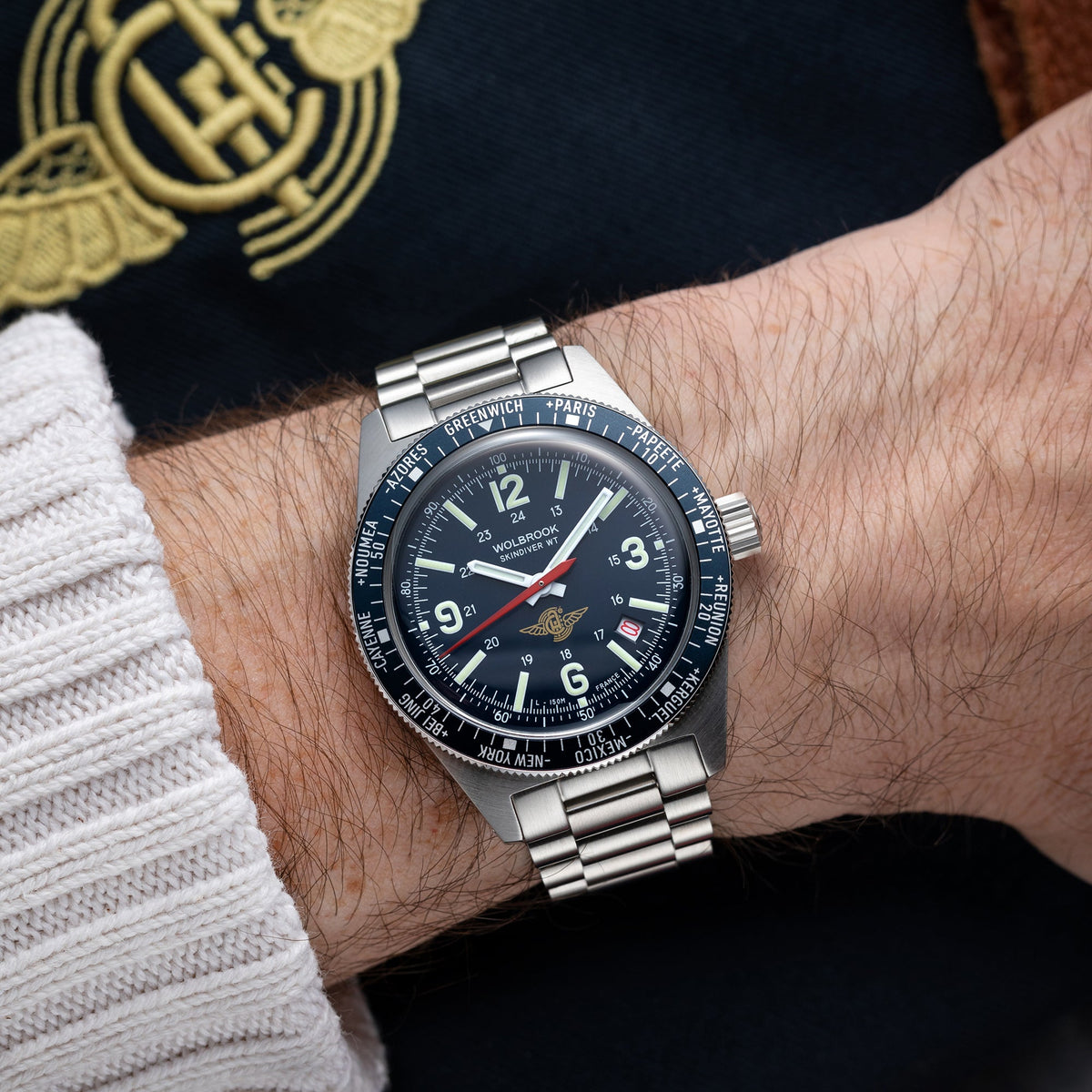 Skindiver WT Automatic Watch - Aéro-Club de France - Special Edition - Blue One-Piece Leather Strap / No