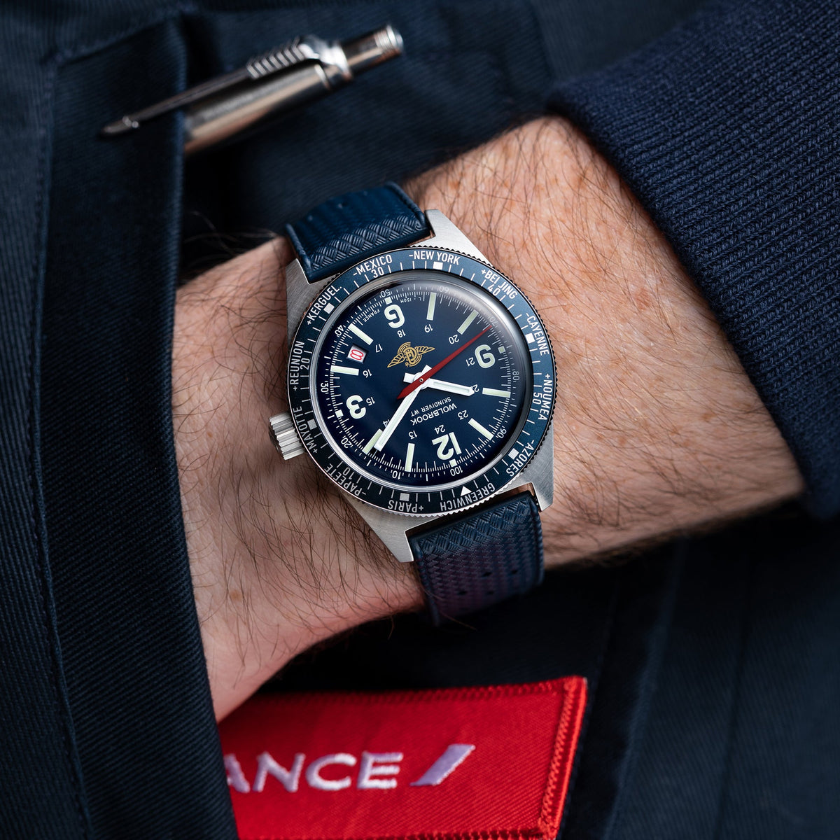 Skindiver WT Automatic Watch - Aéro-Club de France - Special Edition - Blue One-Piece Leather Strap / No