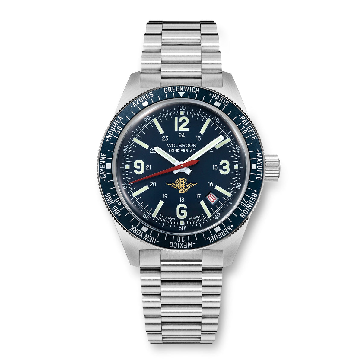 Skindiver WT Automatic Watch - Aéro-Club de France - Special Edition - Blue One-Piece Leather Strap / No