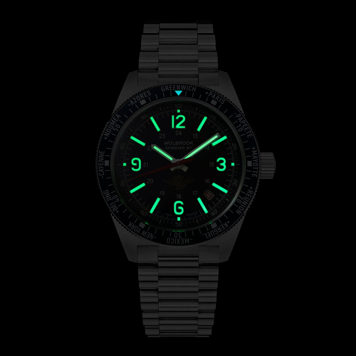 Skindiver WT Automatic Watch - Aéro-Club de France - Special Edition - Blue One-Piece Leather Strap / No