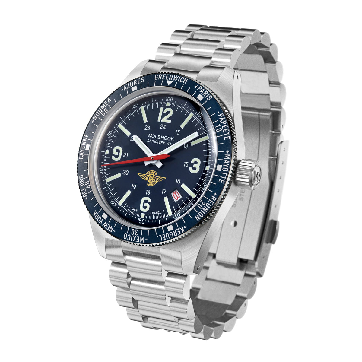 Skindiver WT Automatic Watch - Aéro-Club de France - Special Edition - Blue One-Piece Leather Strap / No