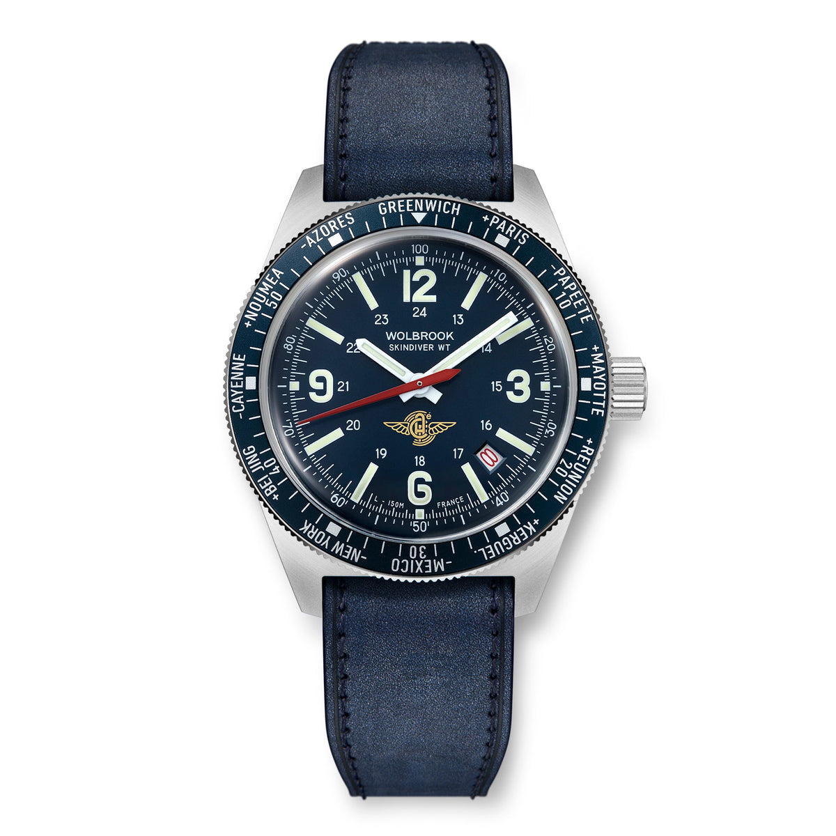 Skindiver WT Automatic Watch - Aéro-Club de France - Special Edition - Blue One-Piece Leather Strap / No
