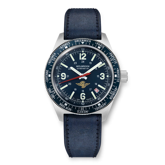 Skindiver WT Automatic Watch - Aéro-Club de France - Special Edition - Blue One-Piece Leather Strap / No