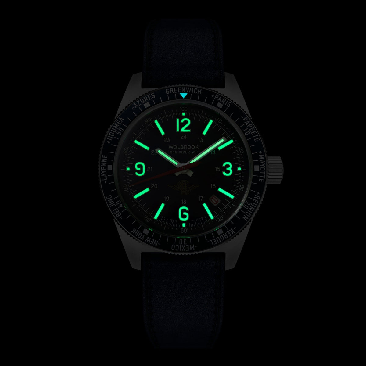 Skindiver WT Automatic Watch - Aéro-Club de France - Special Edition - Blue One-Piece Leather Strap / No