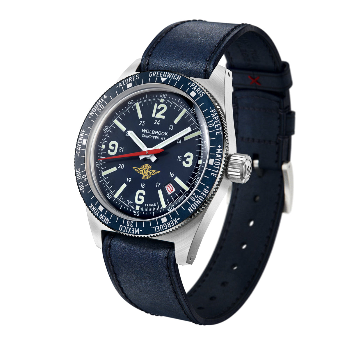 Skindiver WT Automatic Watch - Aéro-Club de France - Special Edition - Blue One-Piece Leather Strap / No
