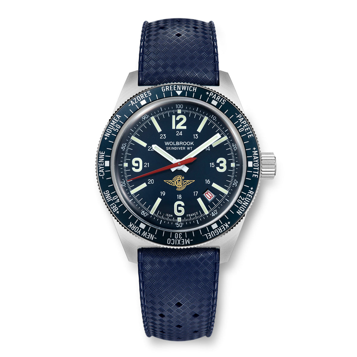 Skindiver WT Automatic Watch - Aéro-Club de France - Special Edition - Blue One-Piece Leather Strap / No