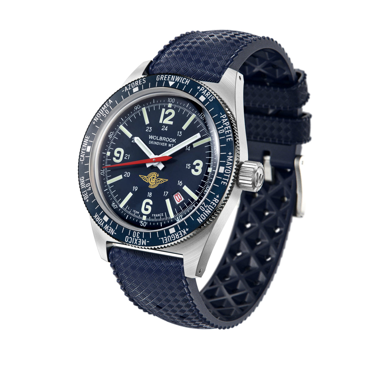 Skindiver WT Automatic Watch - Aéro-Club de France - Special Edition - Blue One-Piece Leather Strap / No
