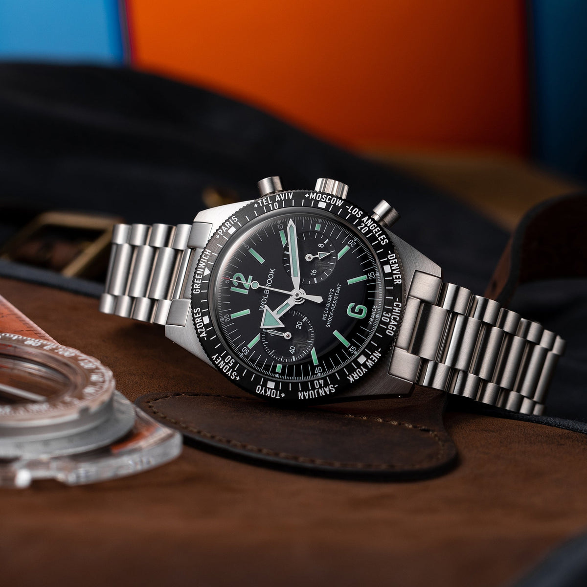 Skindiver WT Chrono-Mecaquartz Chronograph - Black Leather Strap