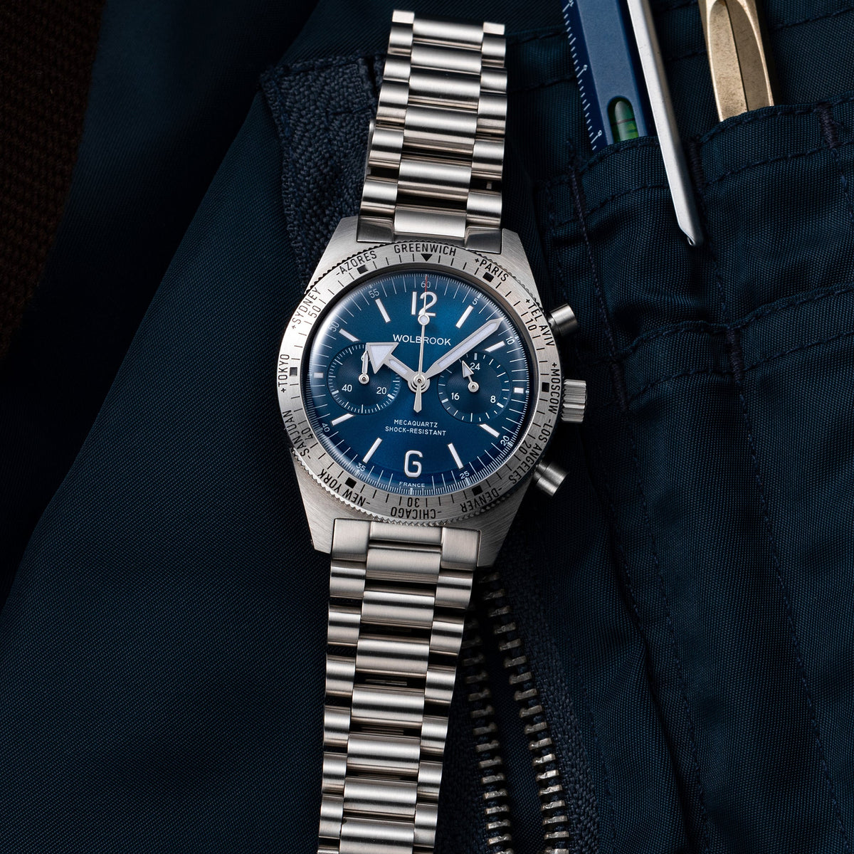 Skindiver WT Chrono-Mecaquartz Blue Chronograph - Blue Leather Strap
