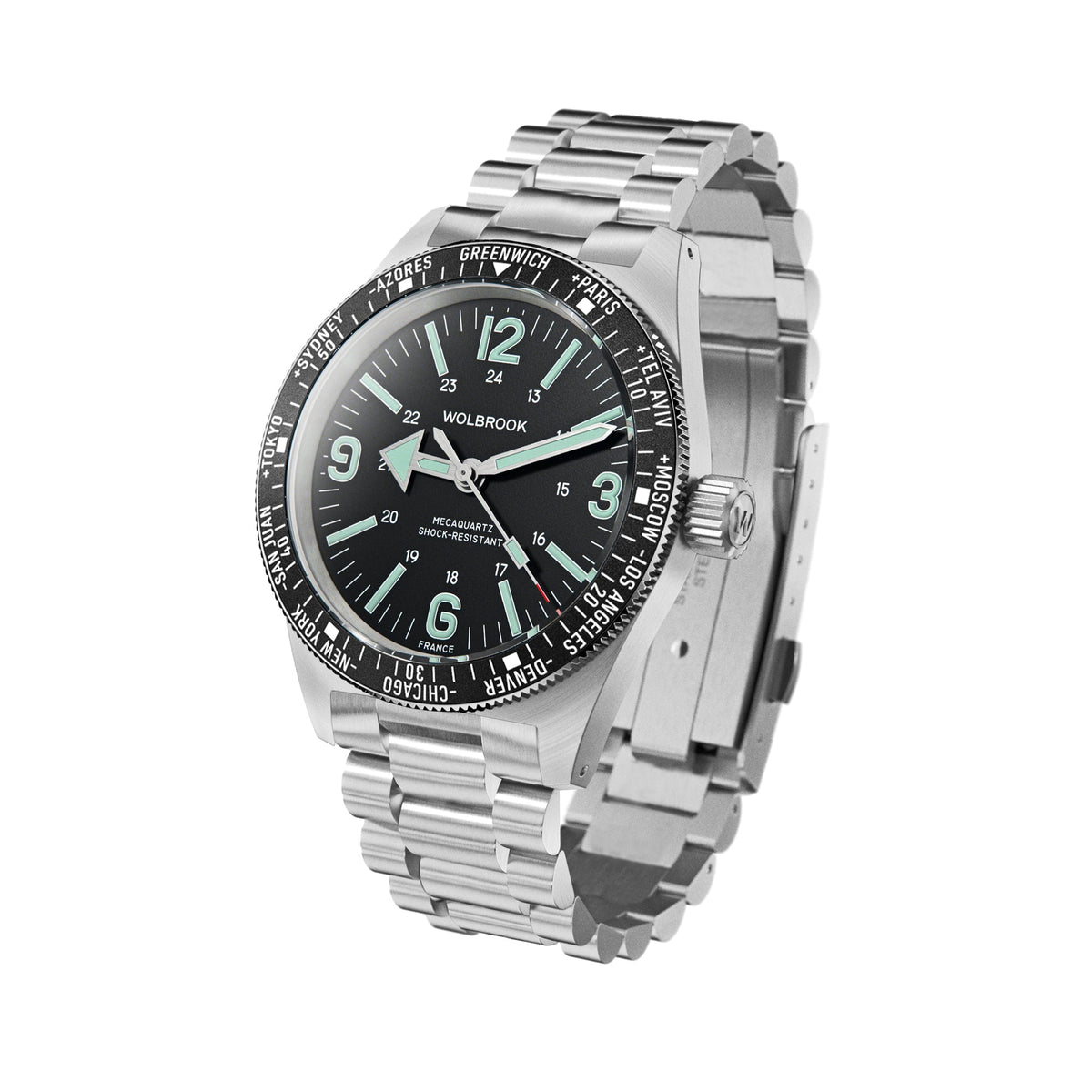 Skindiver WT Mecaquartz Watch - Green Lum & Steel Bezel with Black Aluminum Insert - Black Nylon & Leather Strap