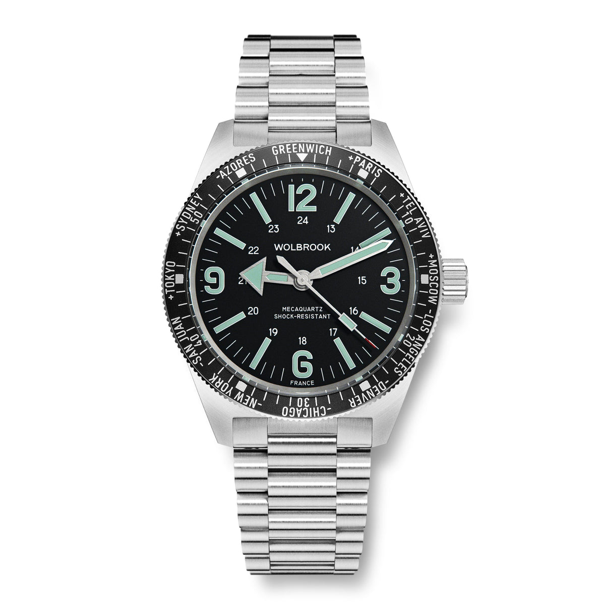 Skindiver WT Mecaquartz Watch - Green Lum & Steel Bezel with Black Aluminum Insert - Black Nylon & Leather Strap