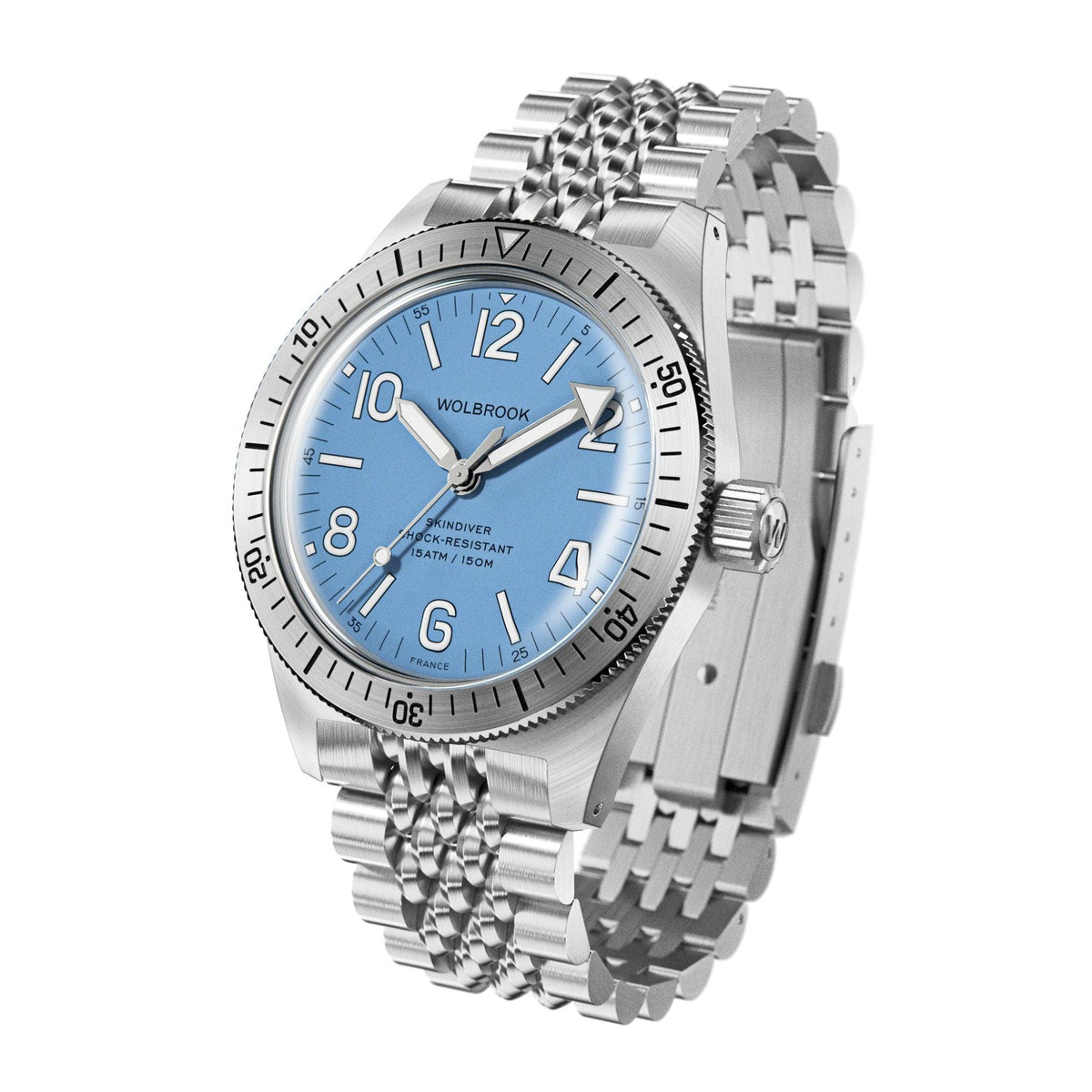 Skindiver Automatic Watch – Sky Blue - White "Tropic" Rubber Strap